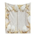 thumbnail image 1 of Seashell Soft Flannel Fleece Blanket, Nautical Themed Seashells and Starfish Frames on Pure Wooden Planks Backdrop, Cozy Plush for Indoor and Outdoor Use, 50" x 70", Cream and Beige, by Ambesonne, 1 of 5