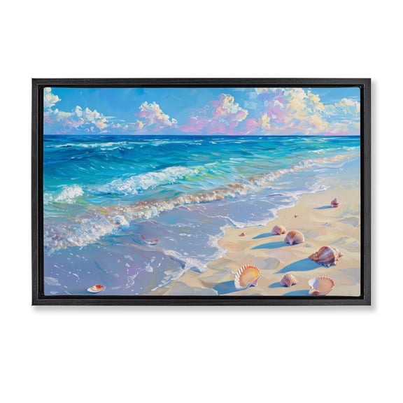 Stupell Industries Seashell Speckled Coast Black Framed Floater Canvas Wall Art, design by LSR Design Studio, 17 x 25