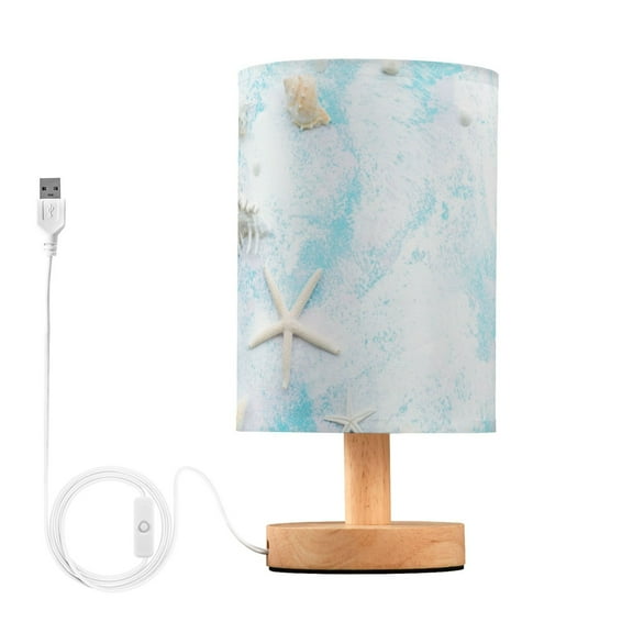 Seashell Starfish Beach Bedside Table Lamp LED Warm Lights with USB Charging Port Retro Cylinder Desk Lamps
