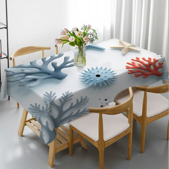 Seashell Starfish Beach Tablecloths for dining table, Festive Table Setting - Holiday-Themed Design Tablecloths rectangle tables large size, Cafe, dinner, brunch, buffet, picnic