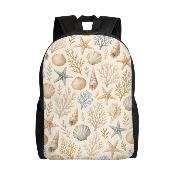 Seashell Starfish Coral Backpack Full Front Print Travel Laptop Bag for Men and Women