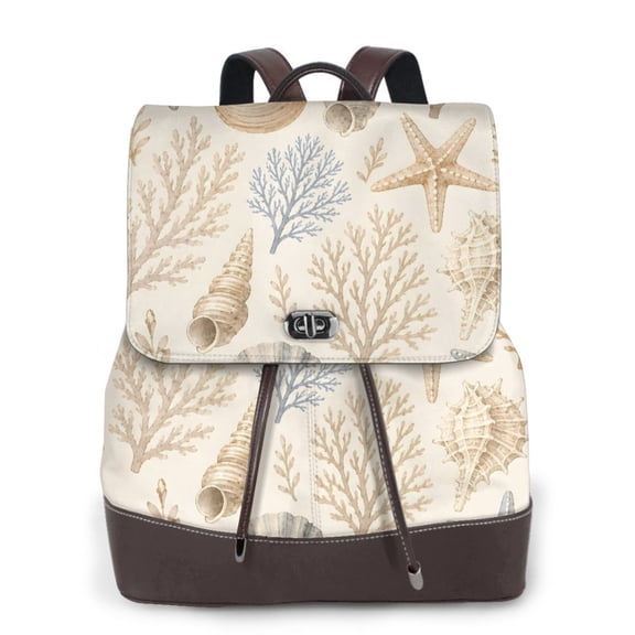 Seashell Starfish Coral Women's Leather Backpack All-Over Print Bag for Work and Travel