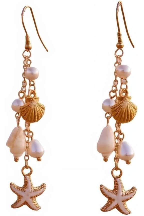 Seashell Starfish Dangle Earrings for Women Bohemian Shell Seashore Drop Earrings Sea Life Holiday Beach Party Jewelry Gifts