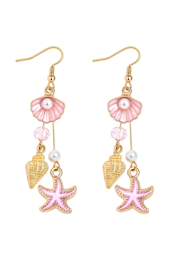 Seashell Starfish Earrings for Women Boho Conch Shell Drop Earrings Ocean Beach Jewelry for Summer Vacation Outfits