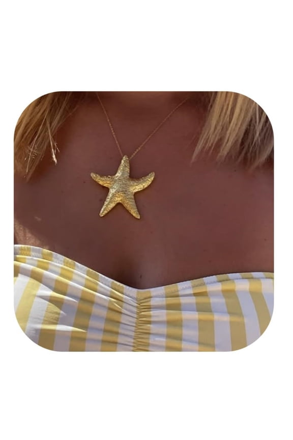 Seashell Starfish Necklace for Women Conch Shell Summer Pearl Beach 14k Gold Layered Dainty Choker
