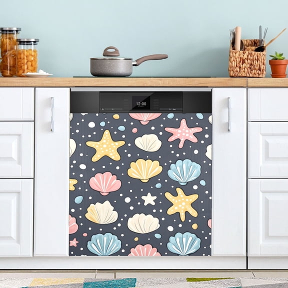 Seashell Starfish Ocean Floor Dishwasher Magnet Cover Reuseable Refrigerator Magnet Cover Decal Kitchen Fridge Microwave Stickers Hoilday Party Decor 23 x 26 inch