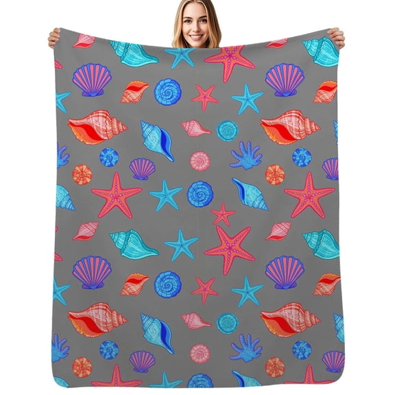 Seashell Starfish Pattern Flannel Blankets Soft Warm Throw Blanket Autumn Camping Bedroom Aesthetic Bedspread