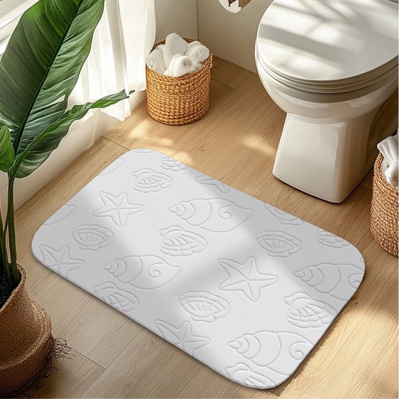 Seashell Starfish Plush Flannel Bath Rug 16x24 Inches, Quick Dry Absorbent Non Slip Mat for Bathroom Sink Tub