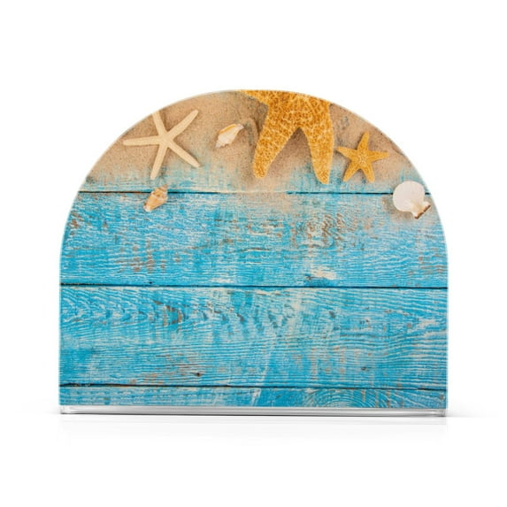 Seashell Starfish Teal Beach Acrylic Napkin Holder Tissue Paper Clear Tabletop Dispenser Dining Room Bathroom Party Hotel