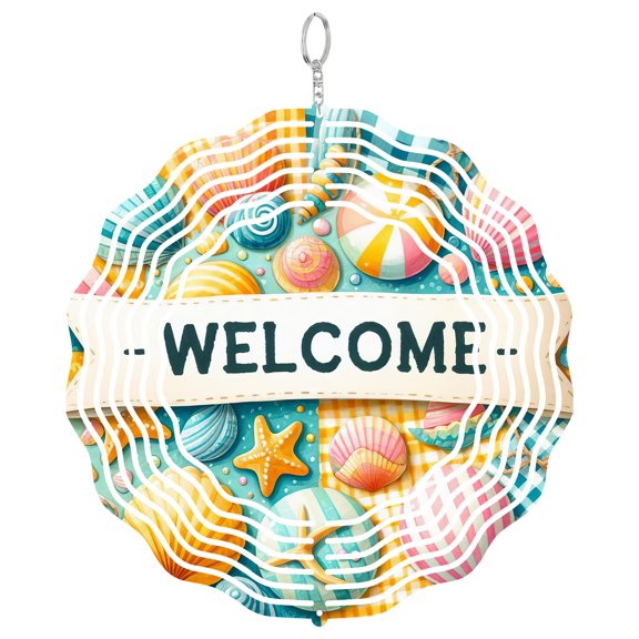 Seashell Starfish Wind Spinner Metal Outdoor Decor Coastal Beach Summer Pastel Multicolor