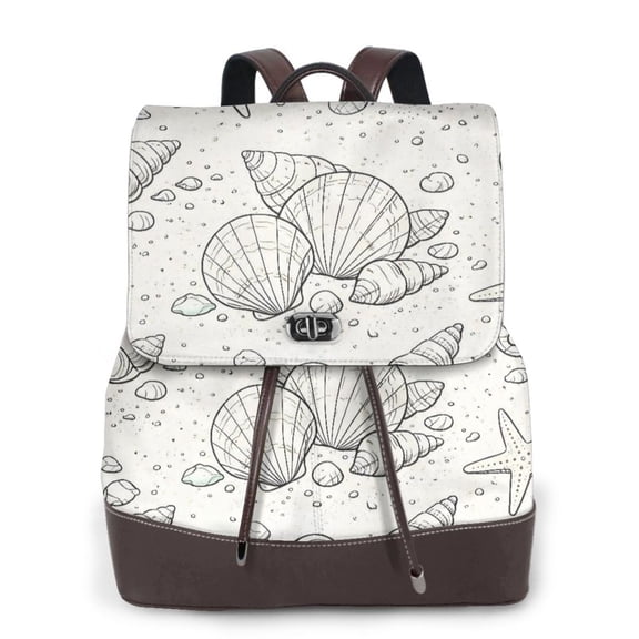 Seashell Starfish Women's Leather Backpack All-Over Print Bag for Work and Travel