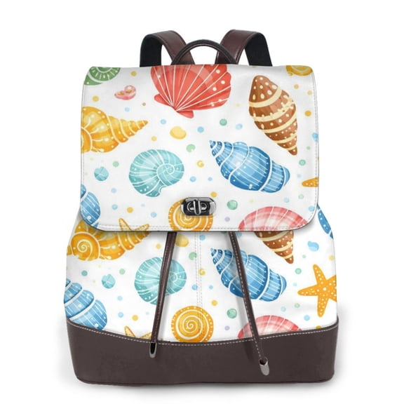 Seashell Starfish Women's Leather Backpack All-Over Print Bag for Work and Travel