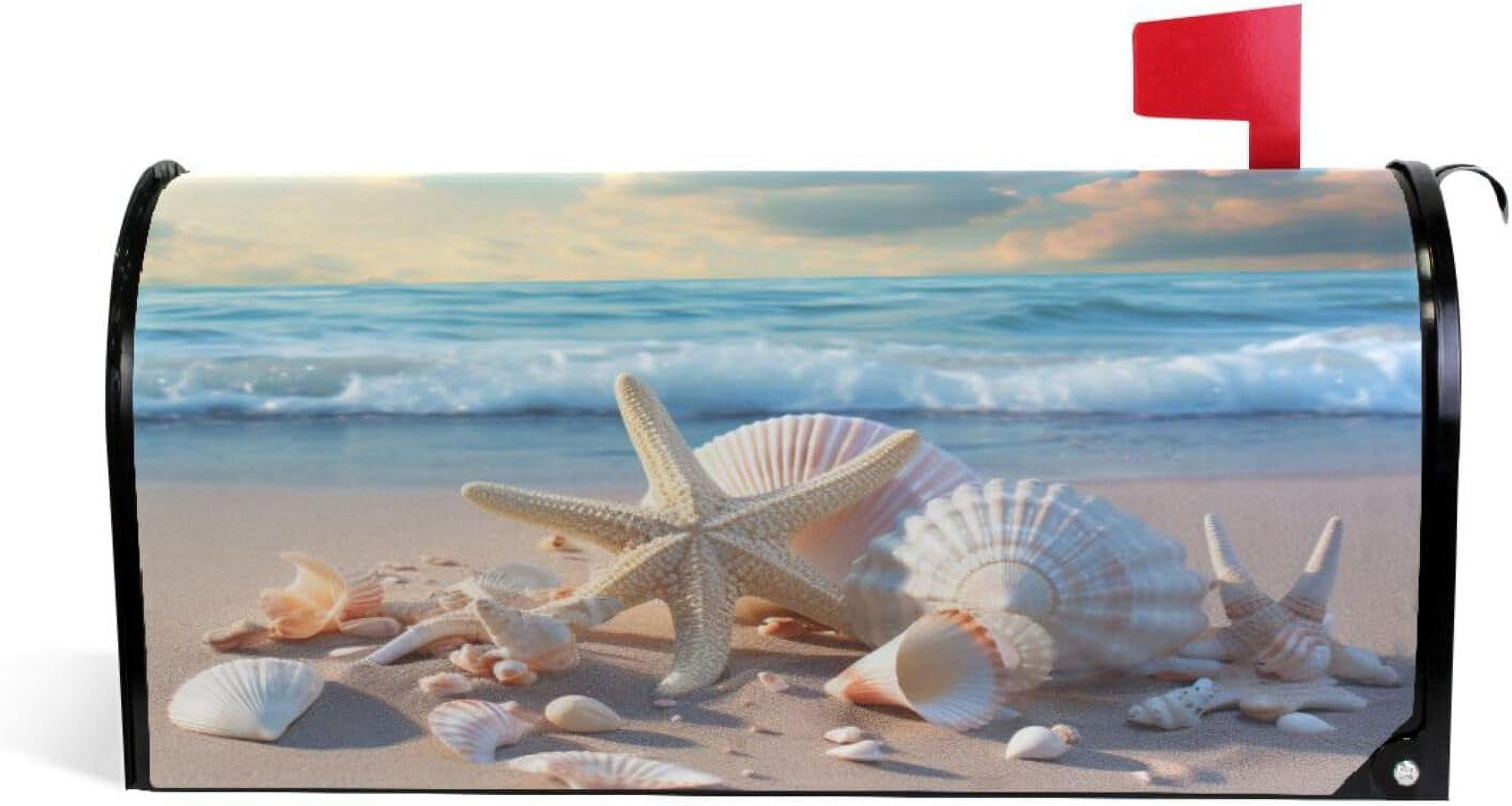 Seashell Starfish on Beach Summer Magnetic Mailbox Cover MailWraps Garden Yard Home Decor for Outside Oversized-25.5" x20.8"