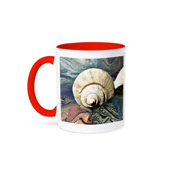 3dRose, Seashell Swirl, Macro shot of a small seashell it its intricate swirled crown, 15oz Two-Tone Red Mug