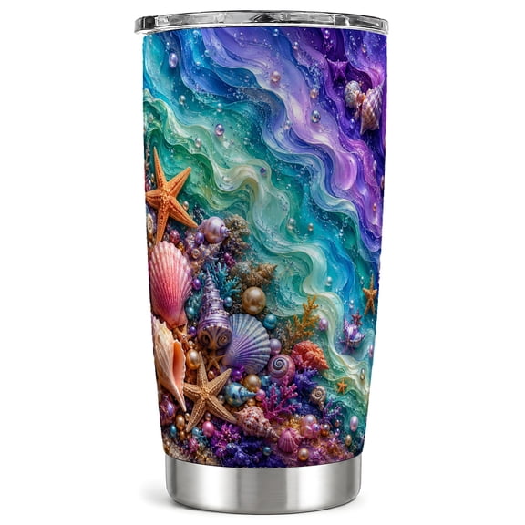 Seashell Tumbler 20oz, Coastal Tumbler, Ocean Stainless Steel Travel Cup