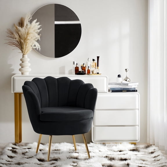 Seashell Upholstered Accent Chair Velvet Lounge Vanity Chair Metal Legs Home Living Room Bedroom