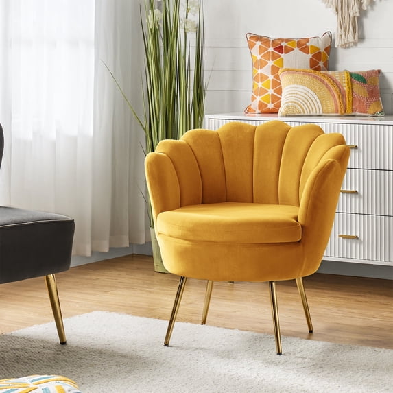 Seashell Upholstery Armchair Velvet Lounge Barrel Chair Gold Legs Home Living Room Bedroom