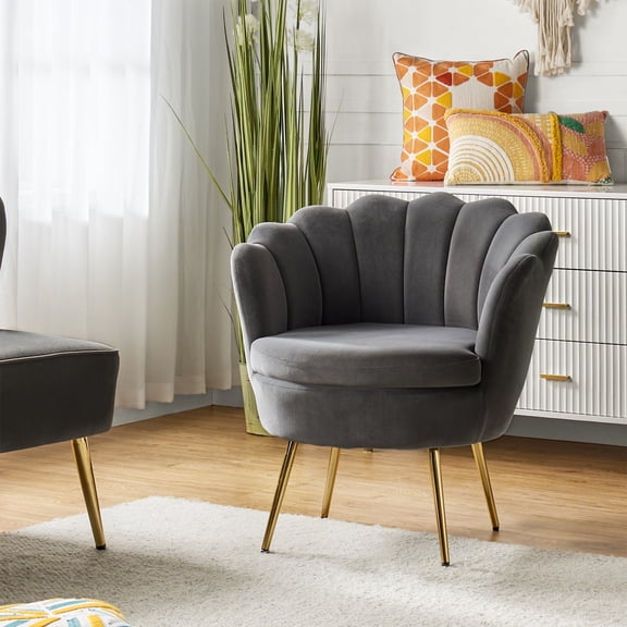 Seashell Upholstery Armchair Velvet Lounge Barrel Chair Gold Legs Home Living Room Bedroom