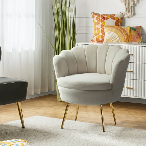 Seashell Upholstery Barrel Chair with Metal Legs Home Living Room White