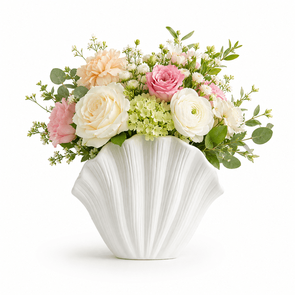 Seashell Vase,Modern Coastal Sea Shell Vase,Vinyl Seashell Decorative Flower Pot,Shells Shape Makeup Brush Holder,Elegant Seashells Beach Centerpiece for Wedding Home Decor,Gifts for Mom