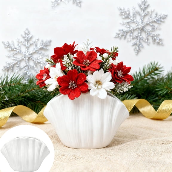Seashell Vase-White Sea Shell Vase, Coastal Clam Shell Shaped Vases Decor for Table, Plastic imitation Ceramic Seashell Flower Vases Home Décor Accents for Pampas Grass