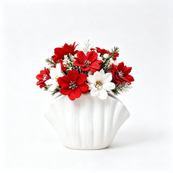 Seashell Vase-White Sea Shell Vase, Coastal Clam Shell Shaped Vases Decor for Table, Plastic imitation Ceramic Seashell Flower Vases Home Décor Accents for Pampas Grass