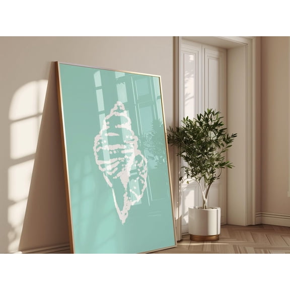 Seashell Wall Art - Coastal Aqua Beach Decor - Minimalist Ocean Aesthetic For Relaxing Home And Beach House Decor Wall Art, Modern Wall Decor, 16x24 UNFRAMED