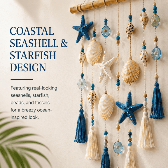Seashell Wall Hanging Decor, Coastal sea Inspired Decorative Ornament with Natural Shell Design for Bedroom Living Room Bathroom Beach House Wall Art, Nautical Home Decoration Accent, Colorful