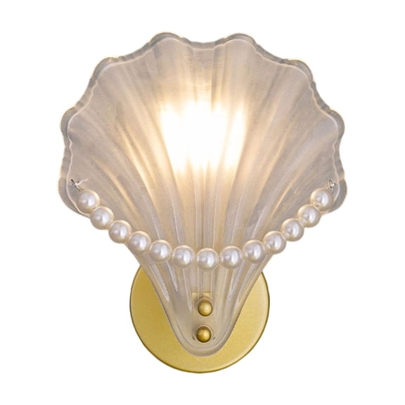 Seashell Wall Lamp With Three-Color Changing Led Light - Gold Finish Iron Sconce For Bedroom Or Hallway - Offers Warm White Cool White And Combined Light Modes