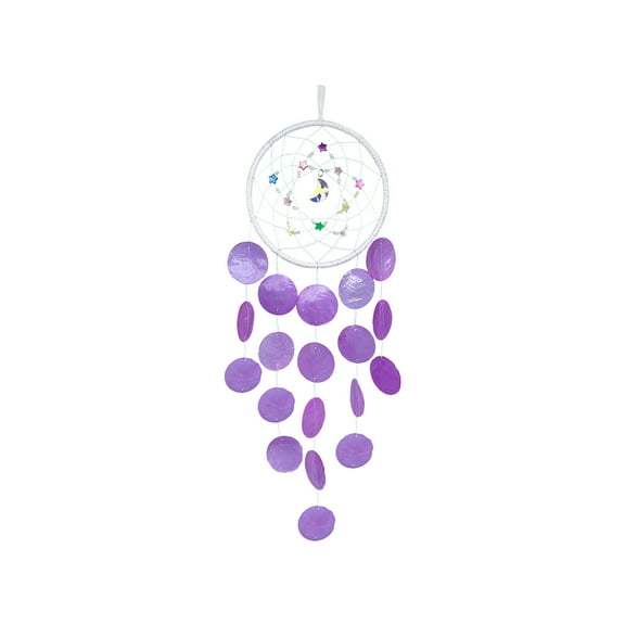 Seashell Wind Chimes Colorful Seashells Dream Catchers Handmade Circular Flower Net Wind Chimes Beach Coastal Theme Hanging Windchimes for Summer Garden Room Decor