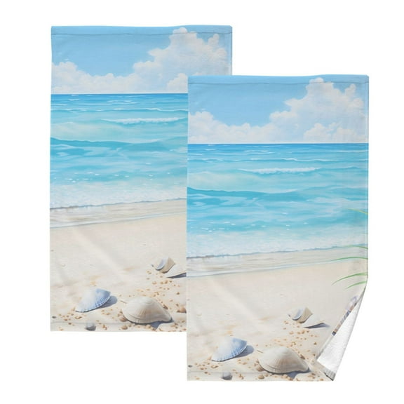 Seashell in Summer Beach Cotton Face Towels Sets Absorbent Hand Towel 2 PCs Soft Towel for Bathroom Kitchen Hotel Decoration