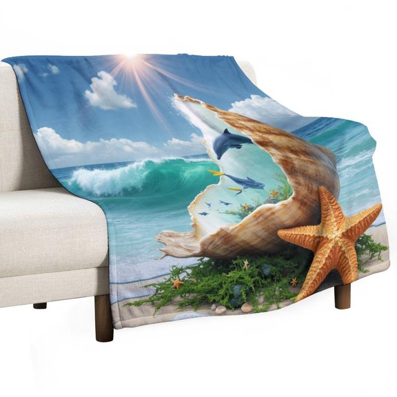 Seashell with Dolphins And Starfish Blankets Bedroom Living Room Sofa Throw Blankets for Beds