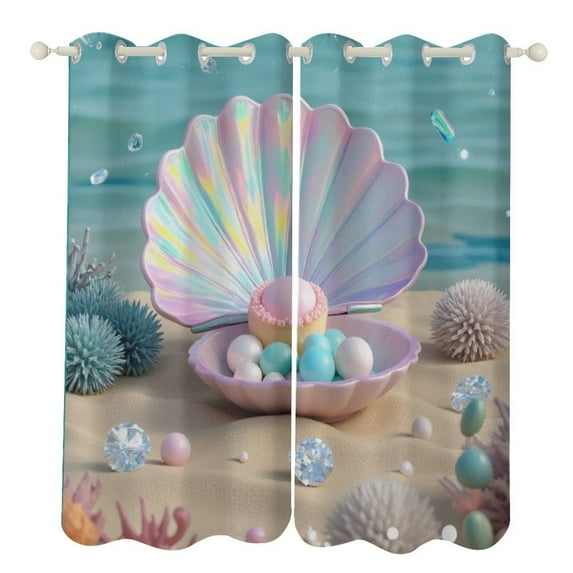 Seashell with Pearls And Gems 2 Panels Curtains for Bedroom Living Room Drapes Kitchen Window Curtain Home Decor