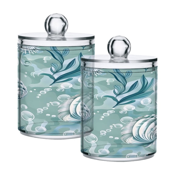 Seashells Algae and Bubbles Translucent Plastic Cans Storage Canisters with Lid Set of 2