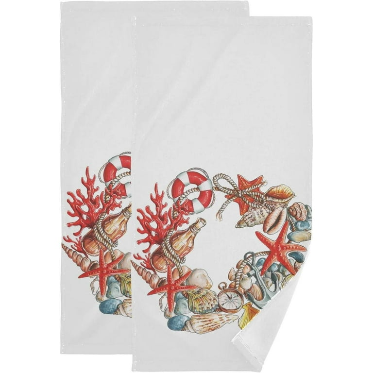 Seashells Anchor Life Buoy Hand Towels Marine Nautical Themed Kitchen Towel Ultra Soft and Absorbent Decorative Fingertip Face Towel for Bathroom Hotel 2 PCS 28.3 x 14.4 Walmart
