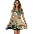 thumbnail image 1 of Seashells And Pearls Pattern Women Dress V-Neck Short Sleeve Flowy Swing Party Midi Dress, 1 of 4
