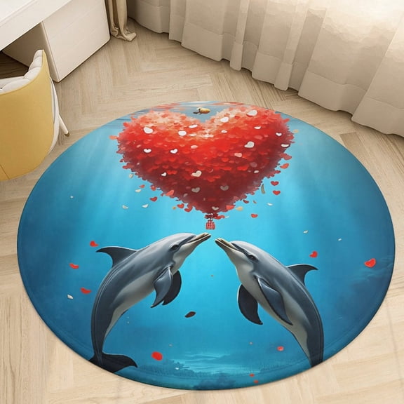 Seashells And Starfish Dolphins Jumping Round Area Rugs for Bedroom Living Room, 3FT Soft Indoor Circle Carpets, Carpet Home Decor Floor Mat