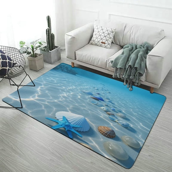 Seashells And Starfish Underwater Carpet Rug for Home Living Room Bedroom Sofa Doormat Decor Area Rug Non-slip Mat 47x63inch