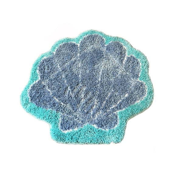 Seashells Bathroom Rug, Blue Bathroom Rugs, Ocean Decor Shell Bath Mat Gifts, Cute Seashell Shaped Bath Rugs for Sea Room Decor, Machine Washable & Non-Slip Bath Mat Carpet