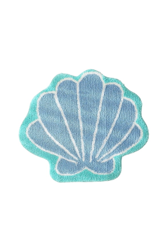 Seashells Bathroom Rug, Ocean Decor Shell Bath Mat, Cute Seashell Shaped Bath Rugs for Room Decor, Machine Washable & Non-Slip Bath Mat, 16*16 Inch Blue