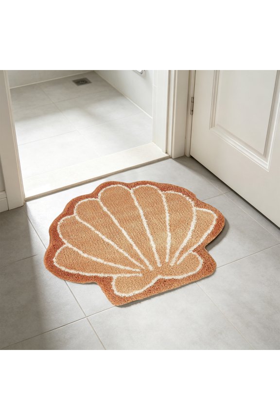 Seashells Bathroom Rug, Ocean Decor Shell Bath Mat Gifts, Cute Seashell Shaped Bath Rugs for Sea Room Decor, Machine Washable & Non-Slip Bath Mat, 16x16 Inch