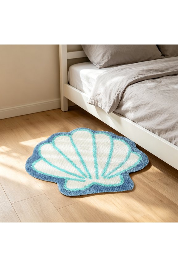 Seashells Bathroom Rug, Ocean Decor Shell Bath Mat Gifts, Cute Seashell Shaped Bath Rugs for Sea Room Decor, Machine Washable & Non-Slip Bath Mat, 16x16 Inch