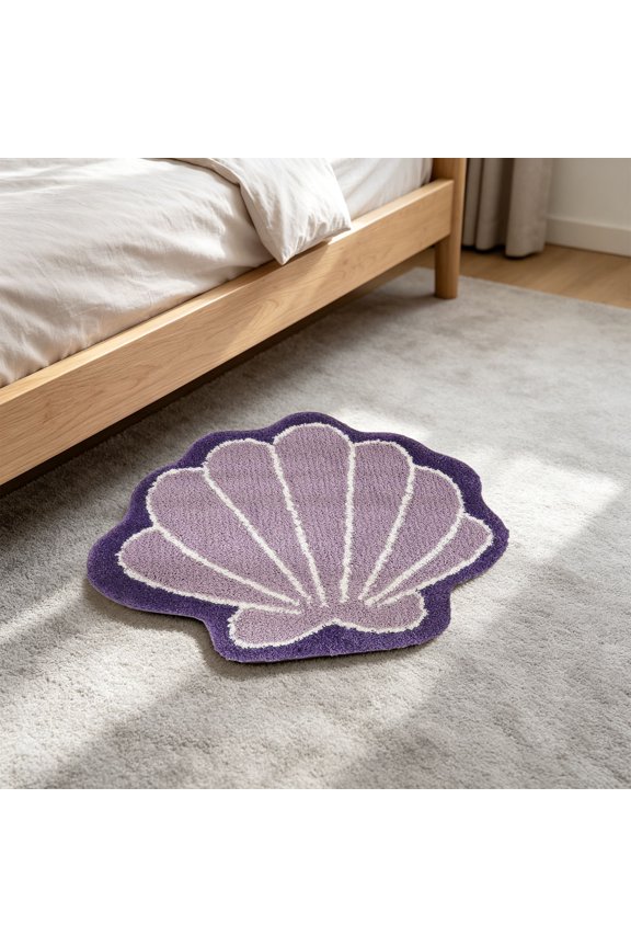 Seashells Bathroom Rug, Ocean Decor Shell Bath Mat Gifts, Cute Seashell Shaped Bath Rugs for Sea Room Decor, Machine Washable & Non-Slip Bath Mat, 16x16 Inch