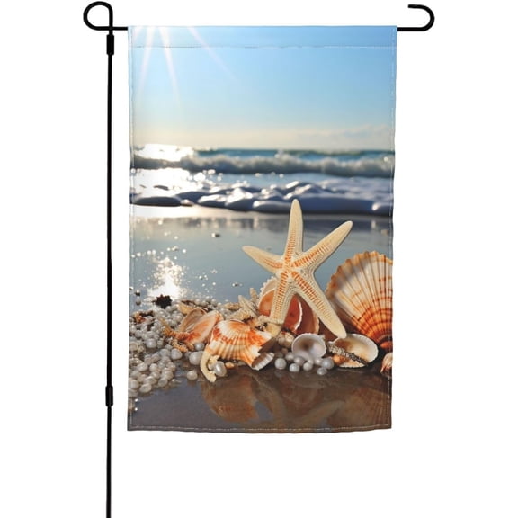 Seashells on the Beach Garden Flag 12x18 in Indoor Outdoor Double Sided Flag Vivid Color and Fade proof - Small Yard Flags for Outside Holiday Banner Wall Art Hanging Poster