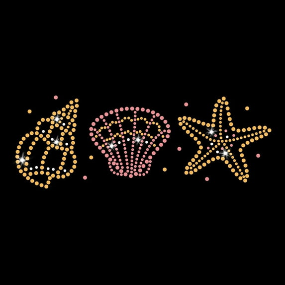 Seashells Beach Shell Starfish Cruise Iron-on Rhinestone and Pink Gold Rhinestud Transfer by JCS Rhinestones