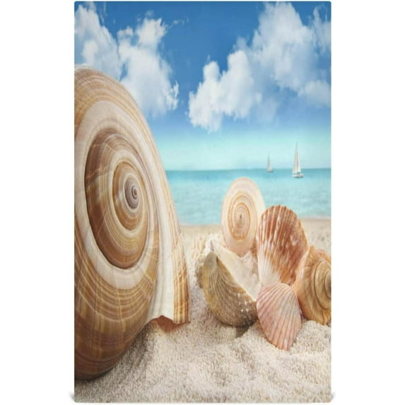 Seashells on The Beach Tea Towels 4 Pack Summer Sandy Kitchen Dish Cloth with Hanging Loop, 18"x28" Lint-Free Absorbent Towel for Kitchen Drying Wiping and Cleaning