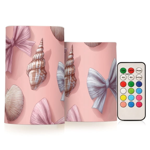 Seashells Bows Cute Flickering Flameless Candles LED Tealight Battery Operated with Remote Set of 2 Holiday Decor Ornaments
