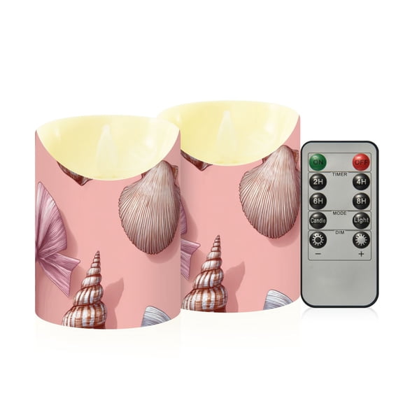 Seashells Bows Cute Flickering Flameless Candles with Remote Timer Battery Operated LED Tealight Set of 2 S