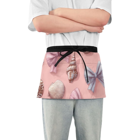 Seashells Bows Cute Short Server Apron with 3 Pockets for Unisex Chef Gardening