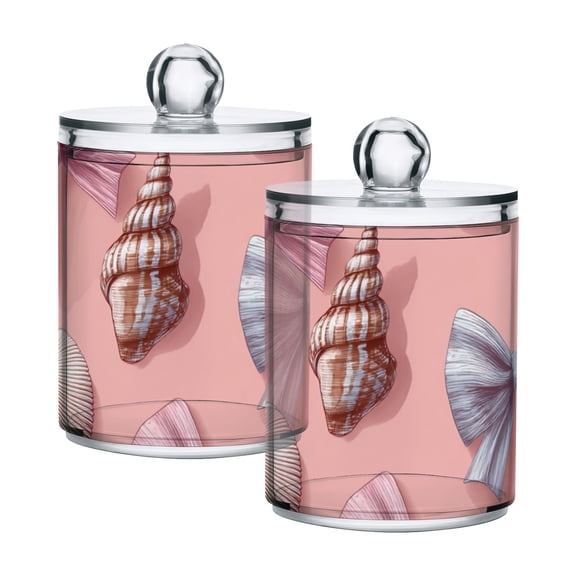 Seashells Bows Cute Translucent Plastic Cans Storage Canisters with Lid Set of 2